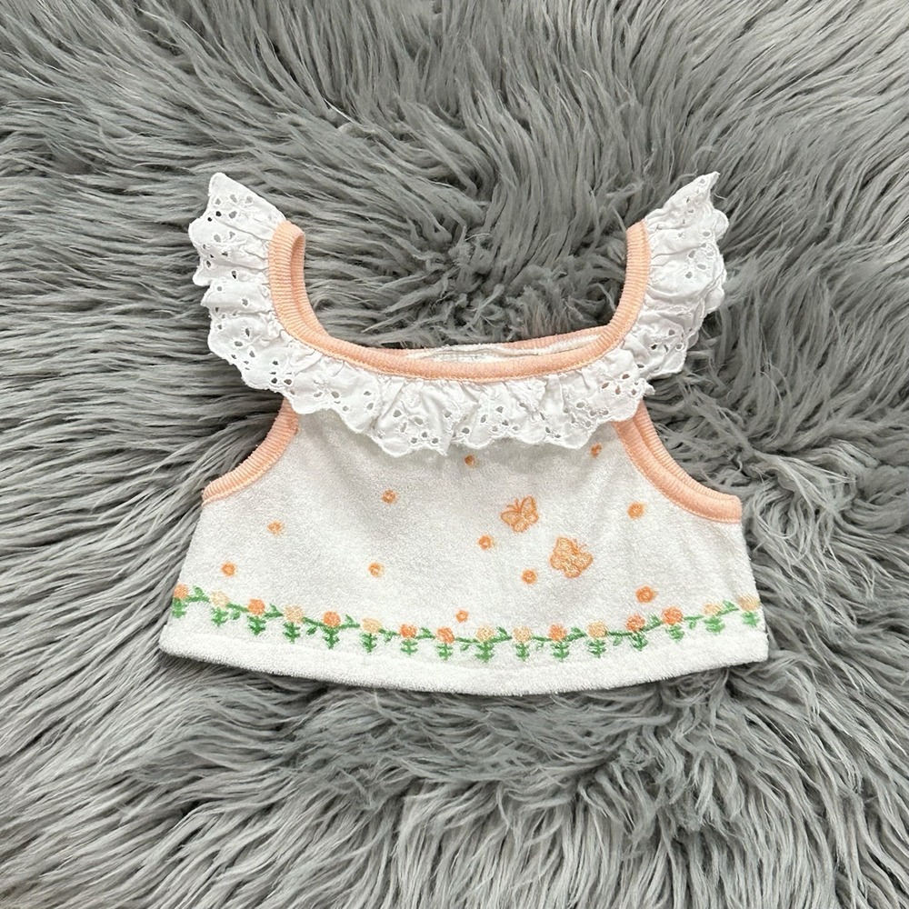 Vintage Girls KMART White And Peach Terry Cloth‎ Crop Top With Floral Designs 2T